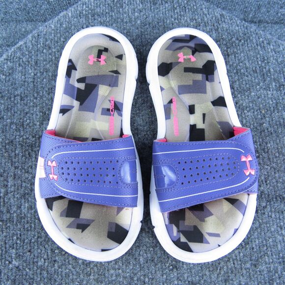 Under Armour Youth Girls Slide Shoes Purple Synthetic Hook & Loop Size 2 Medium - Picture 3 of 9